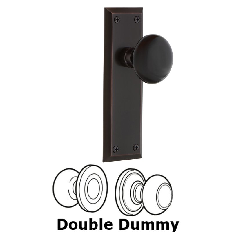 Double Dummy Set - New York Plate with Black Porcelain Door Knob in Timeless Bronze