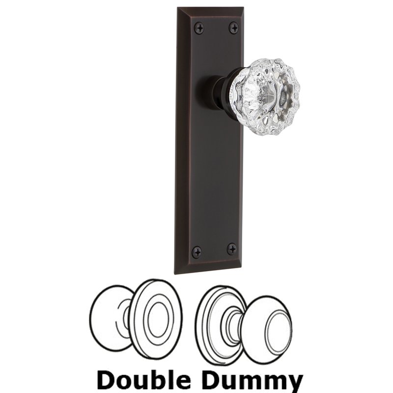 Double Dummy Set - New York Plate with Crystal Glass Door Knob in Timeless Bronze