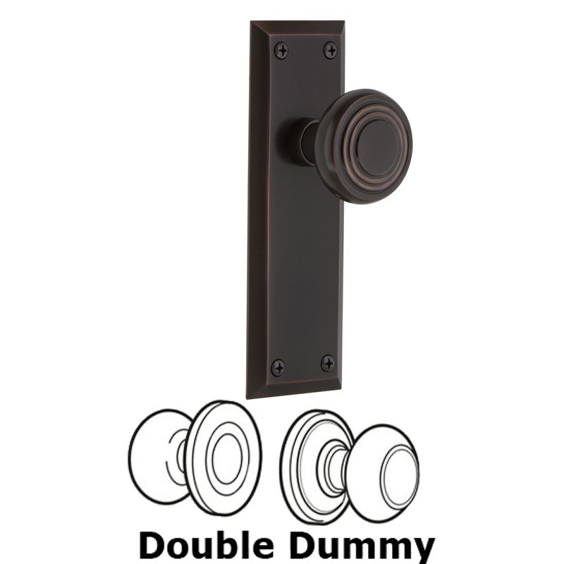 Double Dummy Set - New York Plate with Deco Door Knob in Timeless Bronze