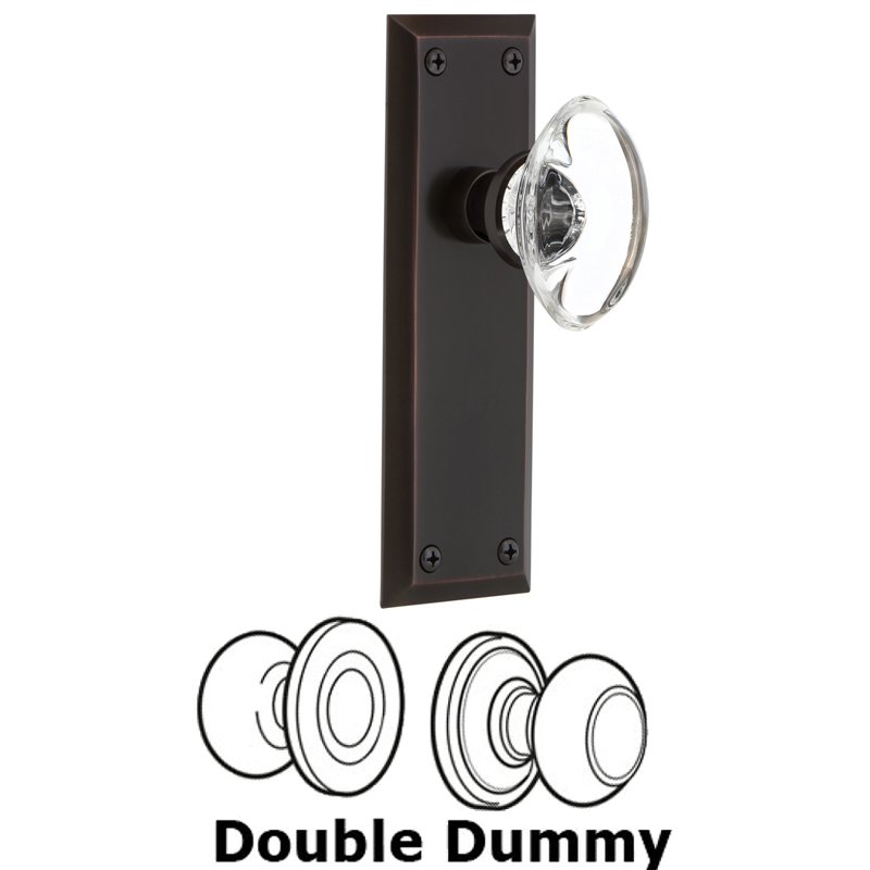 Double Dummy Set - New York Plate with Oval Clear Crystal Glass Door Knob in Timeless Bronze
