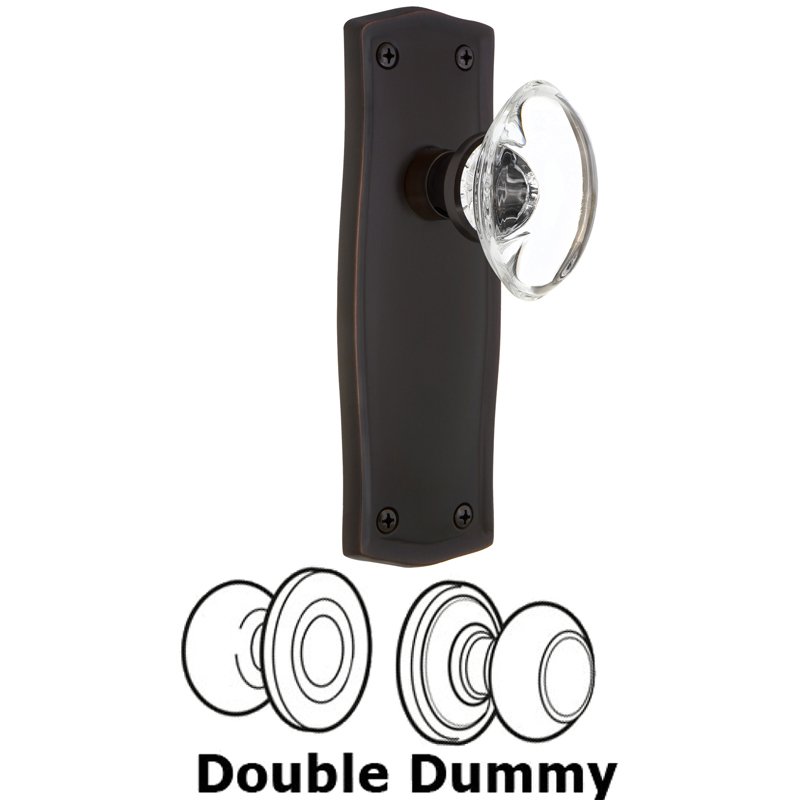 Double Dummy Set - Prairie Plate with Oval Clear Crystal Glass Door Knob in Timeless Bronze
