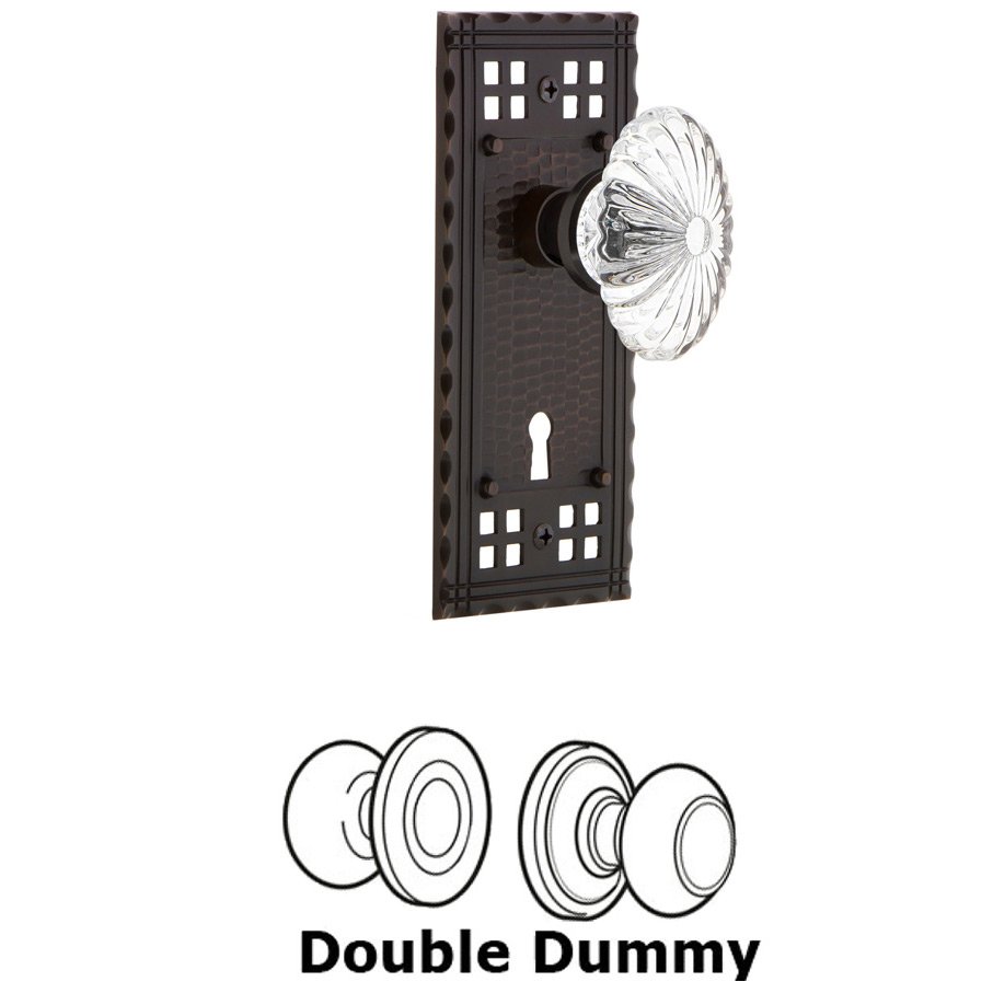 Double Dummy Set with Keyhole - Craftsman Plate with Oval Fluted Crystal Glass Door Knob in Timeless Bronze