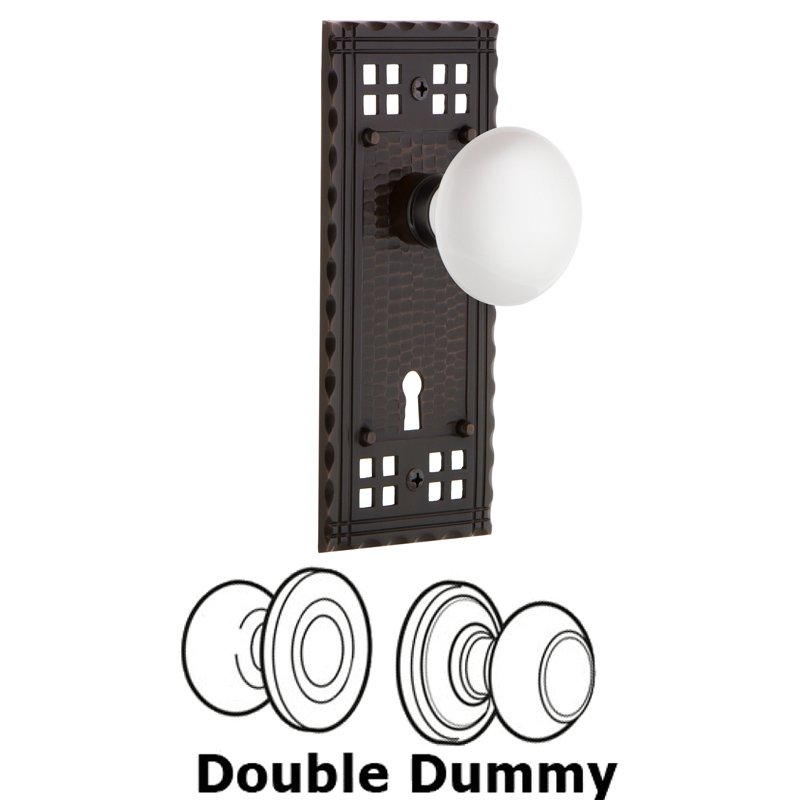 Double Dummy Set with Keyhole - Craftsman Plate with White Porcelain Door Knob in Timeless Bronze