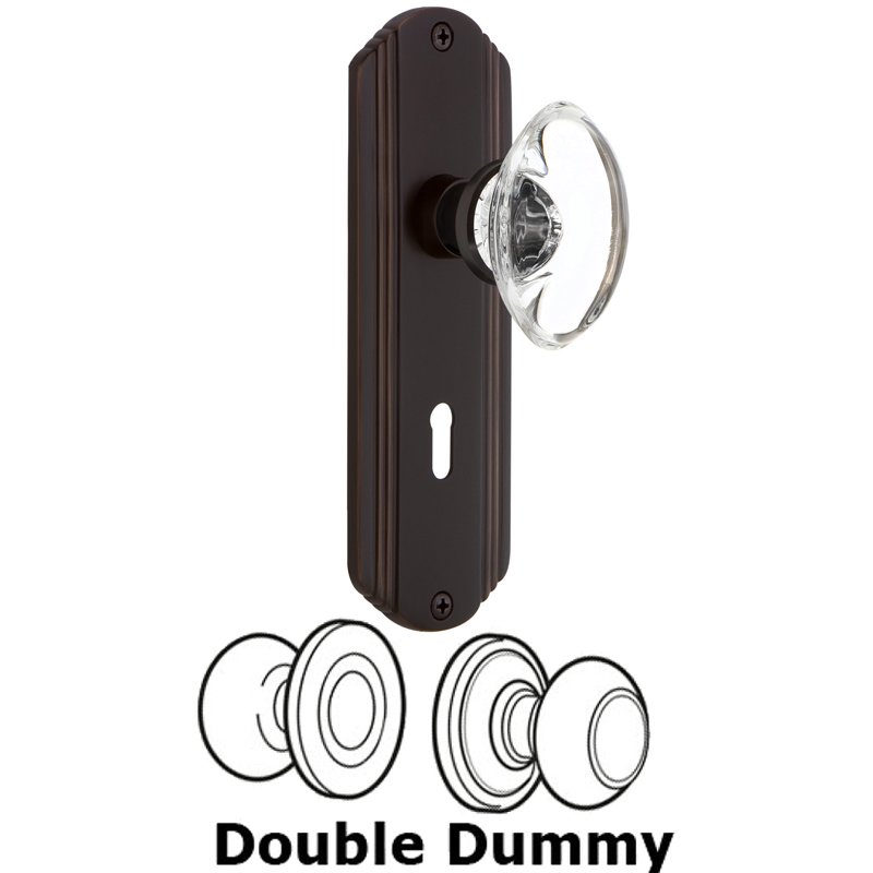 Double Dummy Set with Keyhole - Deco Plate with Oval Clear Crystal Glass Door Knob in Timeless Bronze