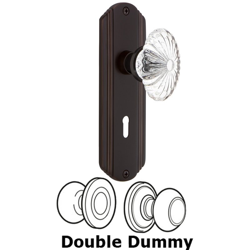 Double Dummy Set with Keyhole - Deco Plate with Oval Fluted Crystal Glass Door Knob in Timeless Bronze