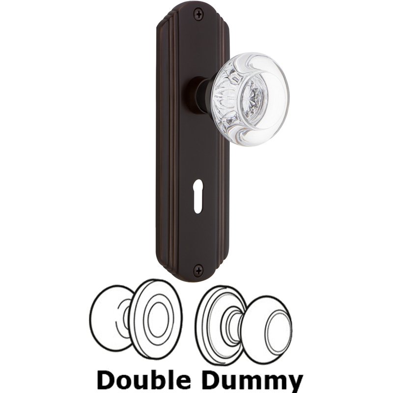 Double Dummy Set with Keyhole - Deco Plate with Round Clear Crystal Glass Door Knob in Timeless Bronze