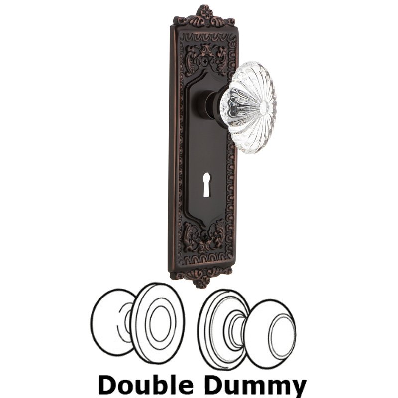 Double Dummy Set with Keyhole - Egg & Dart Plate with Oval Fluted Crystal Glass Door Knob in Timeless Bronze