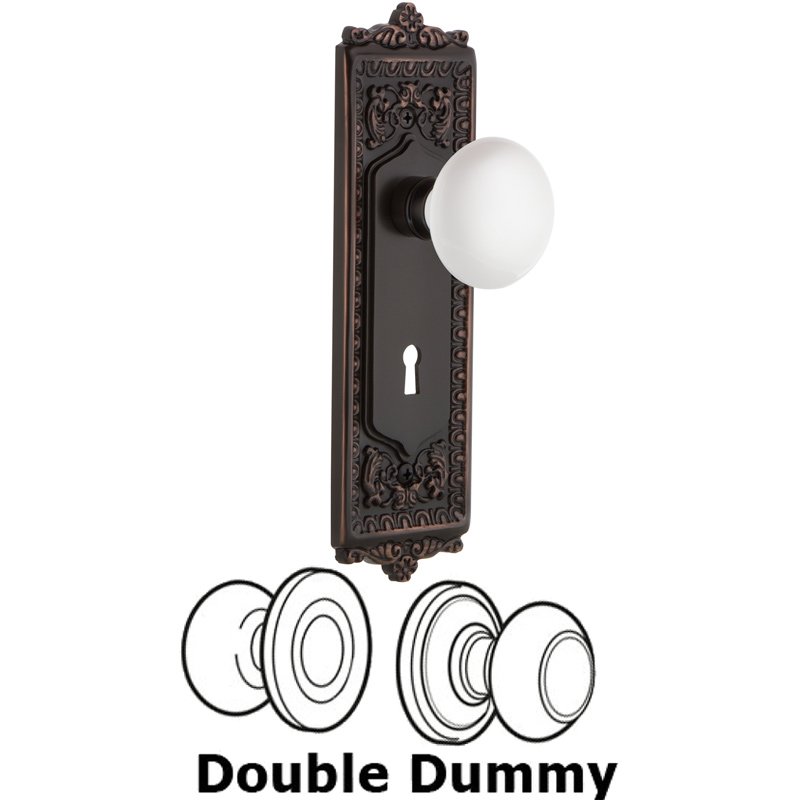 Double Dummy Set with Keyhole - Egg & Dart Plate with White Porcelain Door Knob in Timeless Bronze