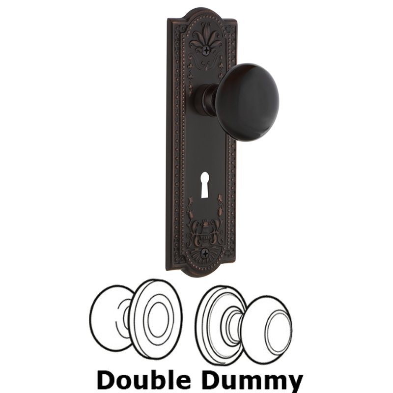 Double Dummy Set with Keyhole - Meadows Plate with Black Porcelain Door Knob in Timeless Bronze