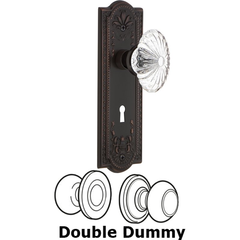 Double Dummy Set with Keyhole - Meadows Plate with Oval Fluted Crystal Glass Door Knob in Timeless Bronze
