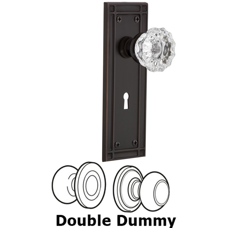 Double Dummy Set with Keyhole - Mission Plate with Crystal Glass Door Knob in Timeless Bronze