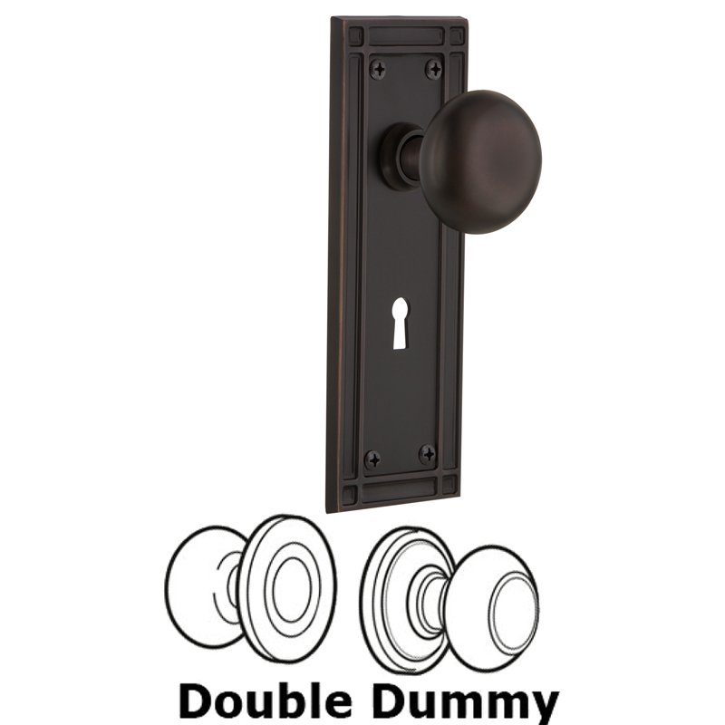 Double Dummy Set with Keyhole - Mission Plate with New York Door Knobs in Timeless Bronze