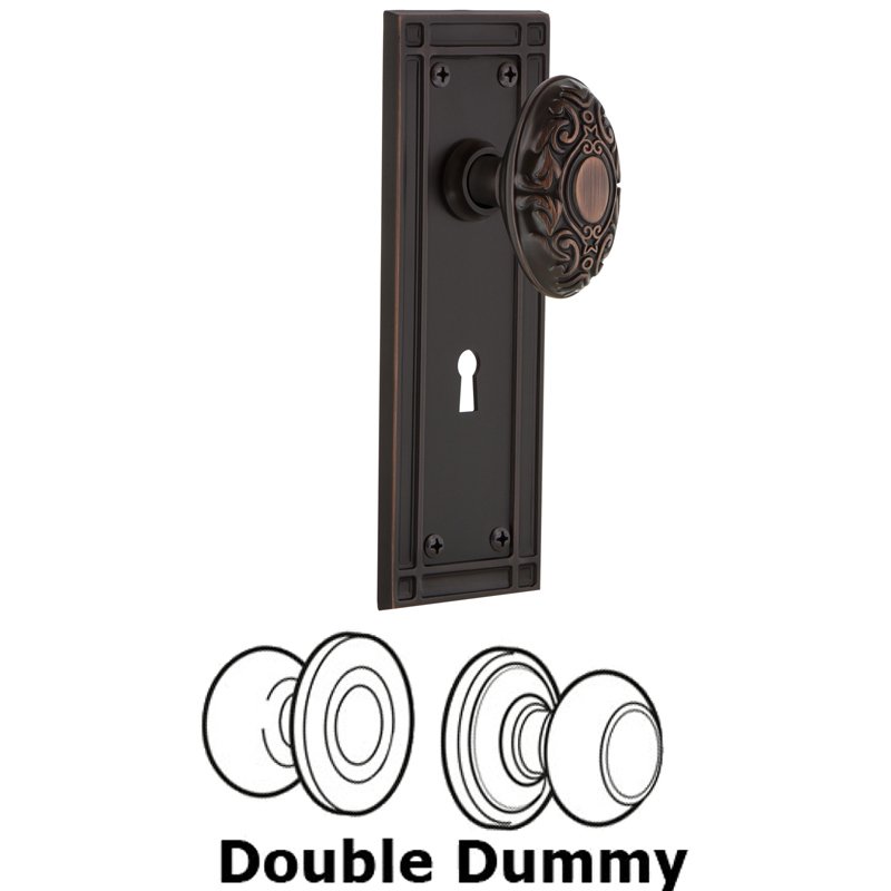 Double Dummy Set with Keyhole - Mission Plate with Victorian Door Knob in Timeless Bronze
