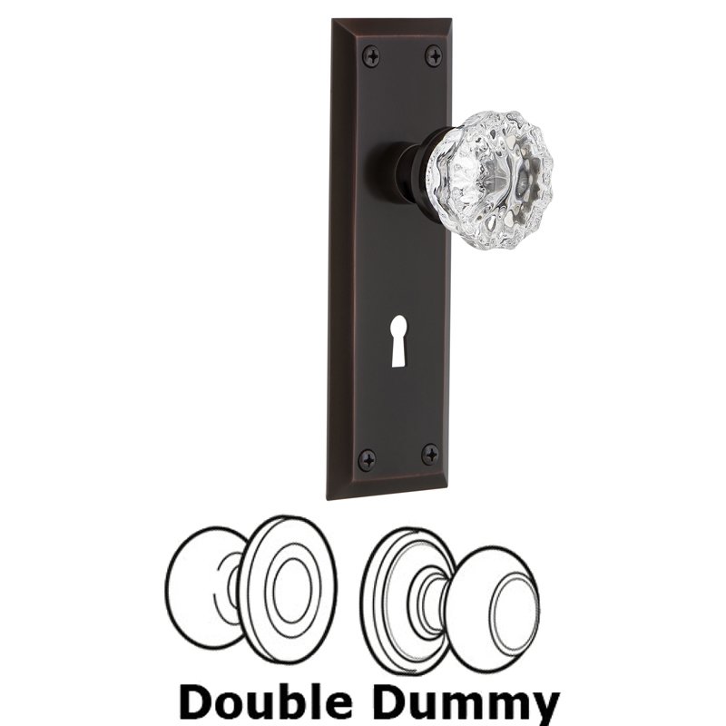 Double Dummy Set with Keyhole - New York Plate with Crystal Glass Door Knob in Timeless Bronze