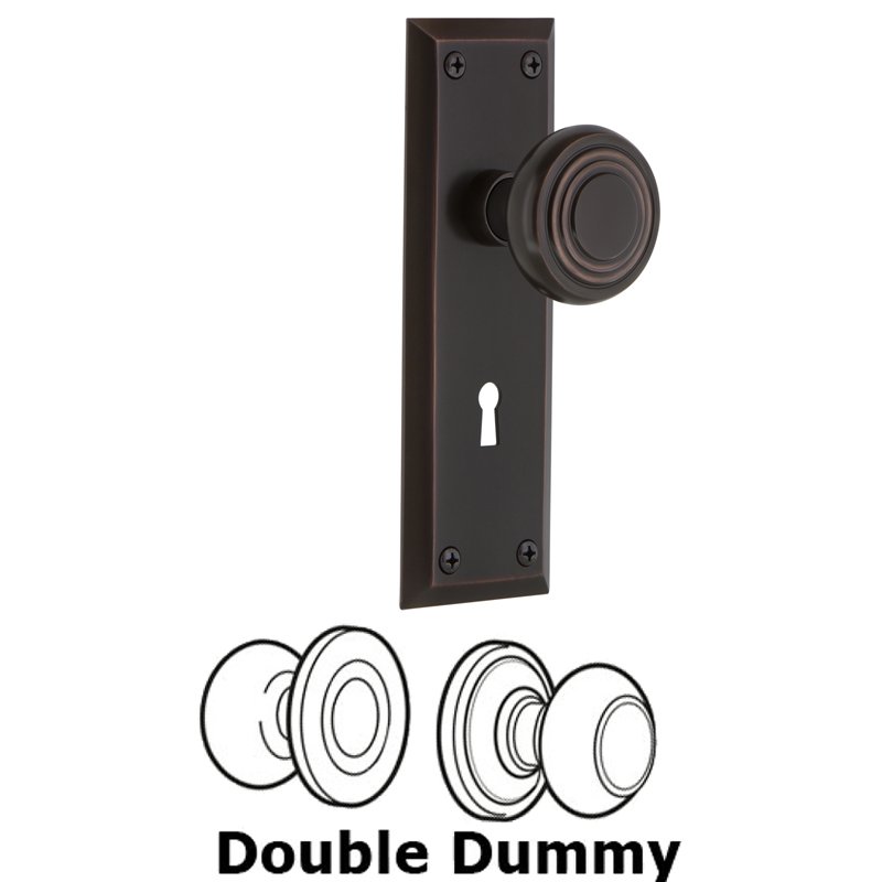 Double Dummy Set with Keyhole - New York Plate with Deco Door Knob in Timeless Bronze