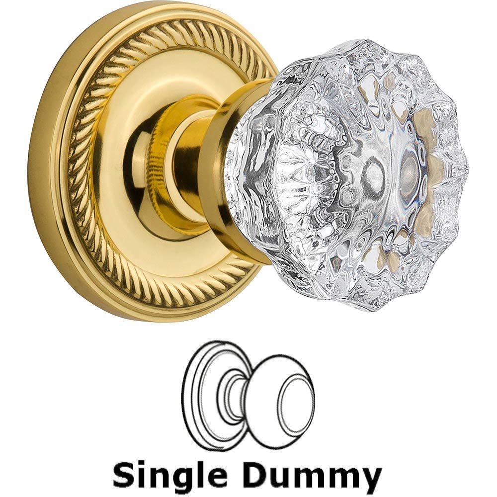Single Dummy Knob - Rope Rosette with Crystal Door Knob in Polished Brass