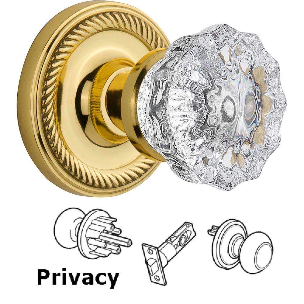Complete Privacy Set - Rope Rosette with Crystal Glass Door Knob in Timeless Bronze