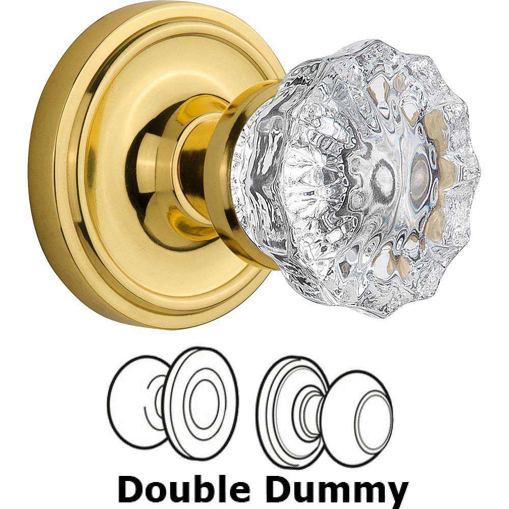 Double Dummy Classic Rose with Crystal Door Knob in Polished Brass