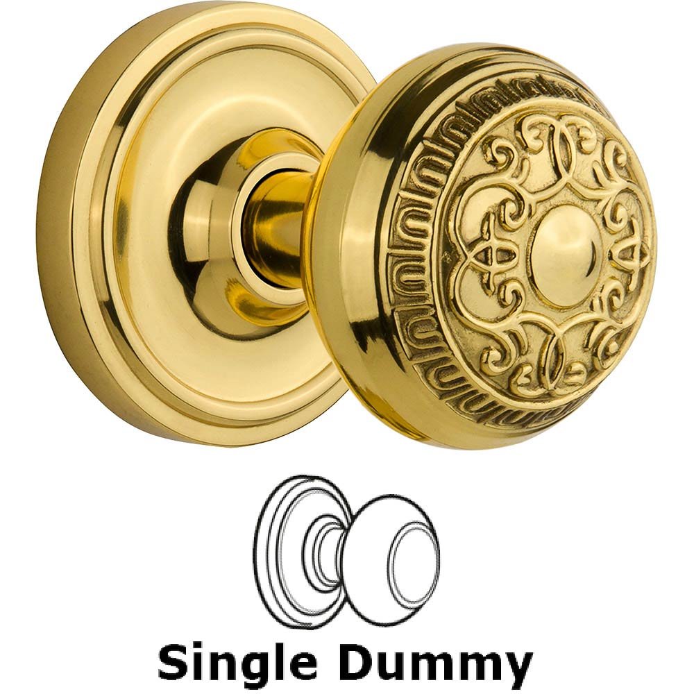 Single Dummy Classic Rosette with Egg & Dart Door Knob in Polished Brass