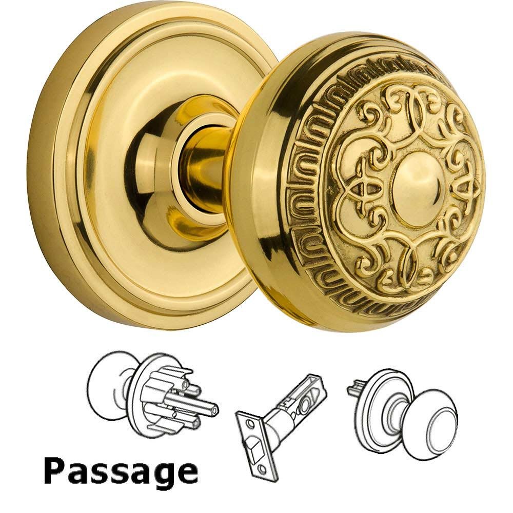 Passage Knob - Classic Rosette with Egg & Dart Door Knob in Polished Brass