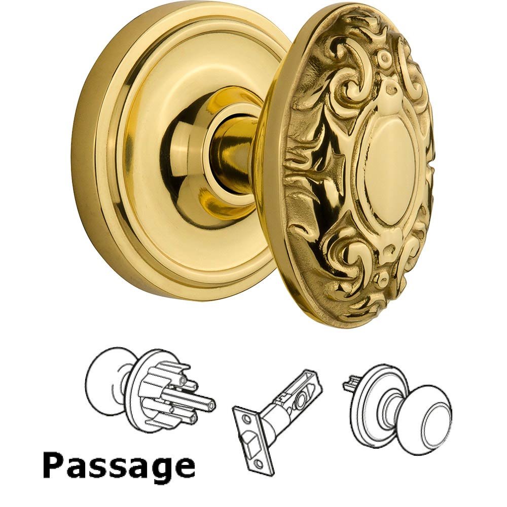 Passage Knob - Classic Rosette with Victorian Door Knob in Polished Brass