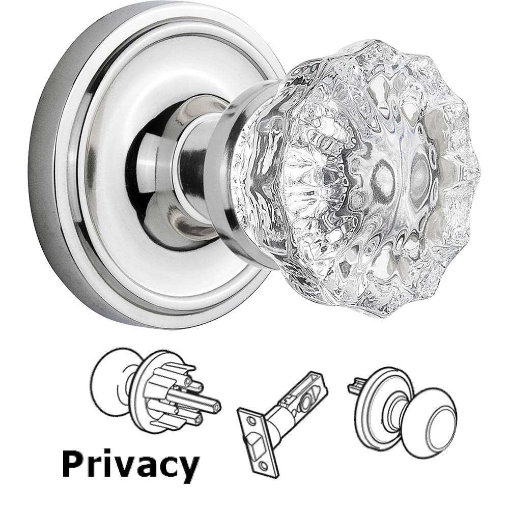 Privacy Knob - Classic Rose with Crystal Door Knob in Bright Chrome