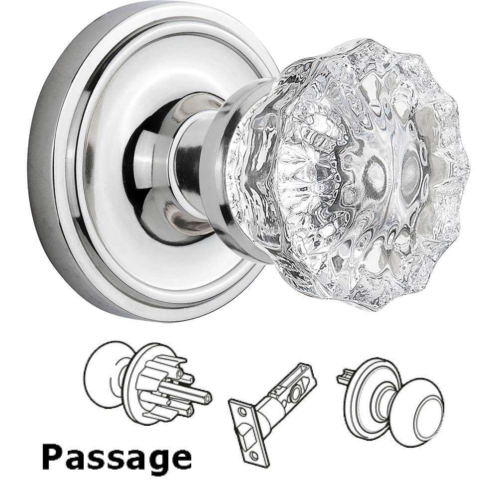 Passage Knob - Classic Rose with Crystal Door Knob in Bright Chrome