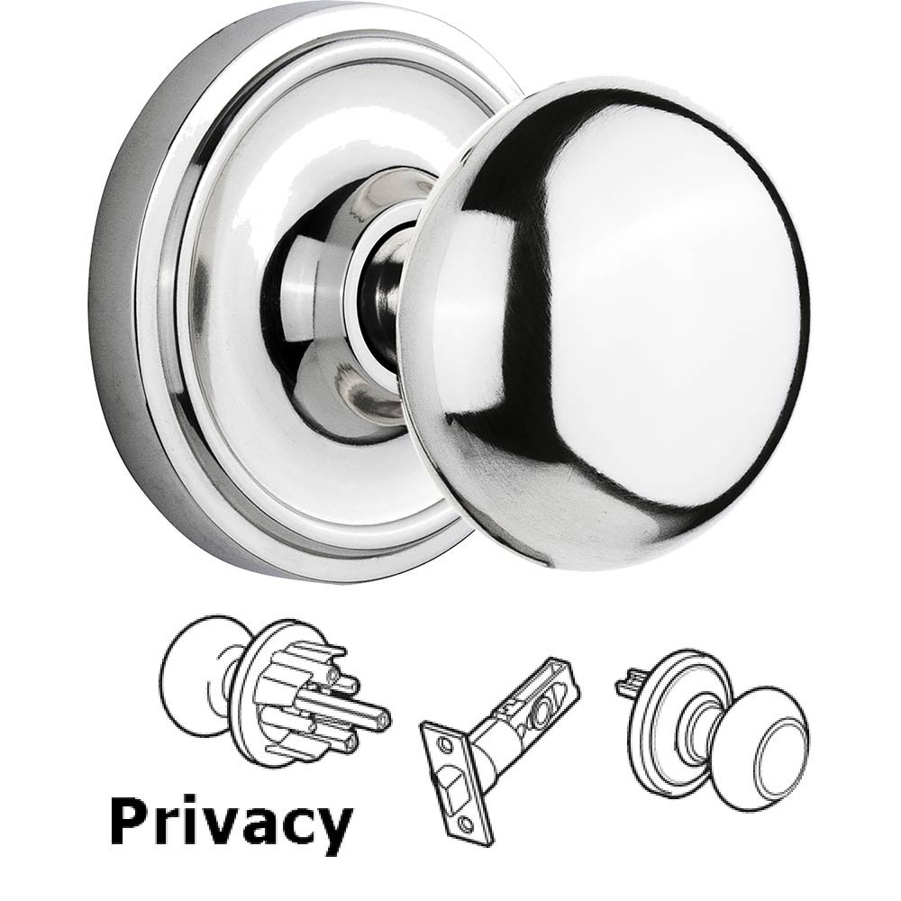 Privacy Knob - Classic Rose with New York Door Knob in Bright Chrome