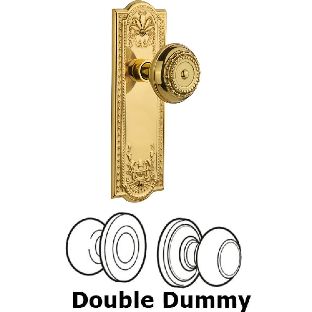 Double Dummy Knob - Meadows Plate with Meadows Door Knob in Polished Brass