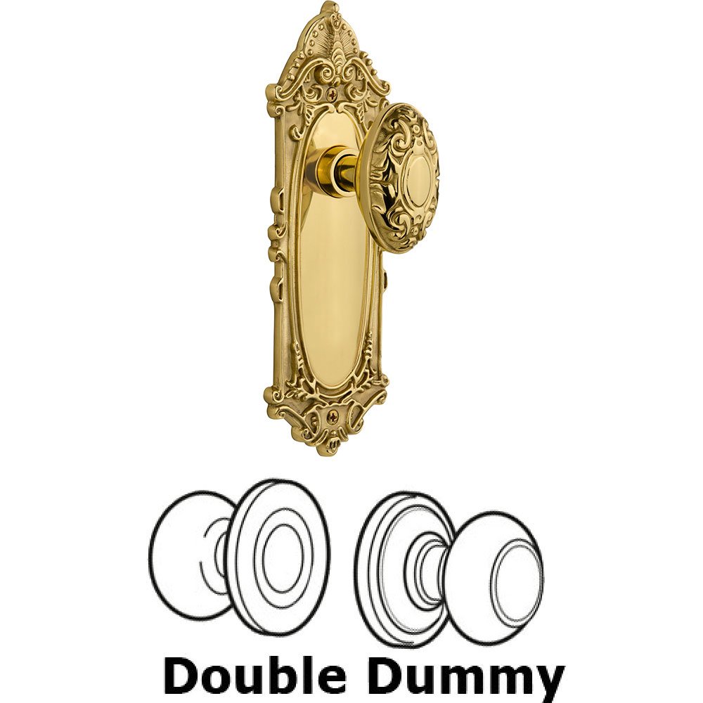 Double Dummy Knob - Victorian Plate with Victorian Door Knob in Polished Brass