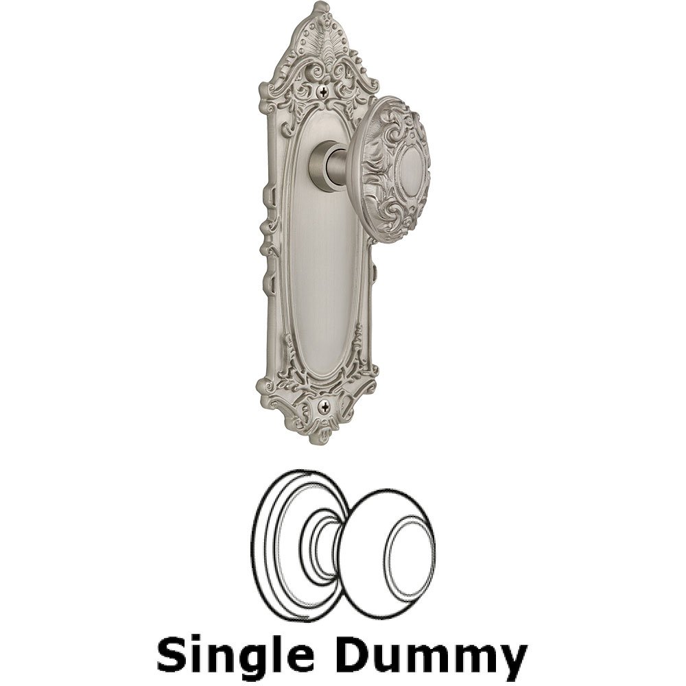 Single Dummy Knob - Victorian Plate with Victorian Door Knob in Satin Nickel