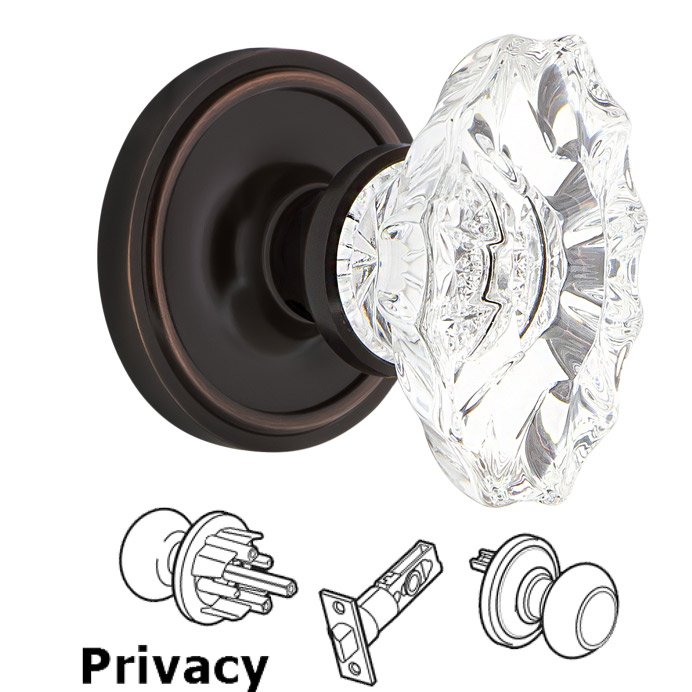 Complete Privacy Set - Classic Rosette with Chateau Door Knob in Timeless Bronze