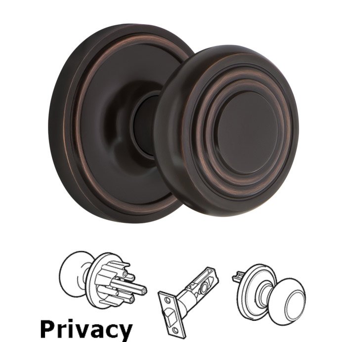Complete Privacy Set - Classic Rosette with Deco Door Knob in Timeless Bronze
