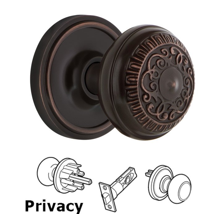 Complete Privacy Set - Classic Rosette with Egg & Dart Door Knob in Timeless Bronze