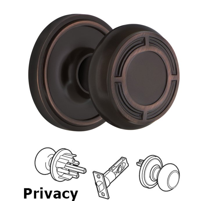 Complete Privacy Set - Classic Rosette with Mission Door Knob in Timeless Bronze