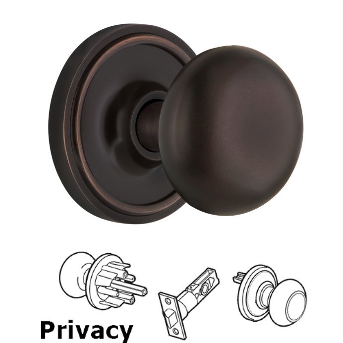 Complete Privacy Set - Classic Rosette with New York Door Knobs in Timeless Bronze