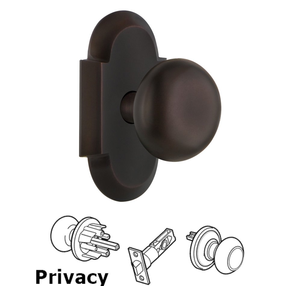 Complete Privacy Set - Cottage Plate with New York Door Knobs in Timeless Bronze
