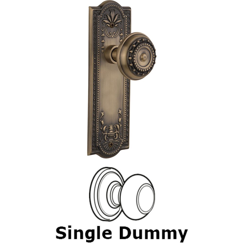 Single Dummy Knob - Meadows Plate with Meadows Door Knob in Antique Brass