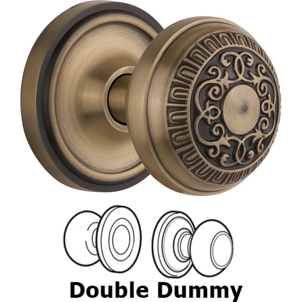 Double Dummy Classic Rosette with Egg & Dart Door Knob in Antique Brass