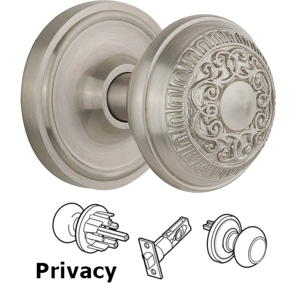 Privacy Knob - Classic Rosette with Egg & Dart Door Knob in Satin Nickel