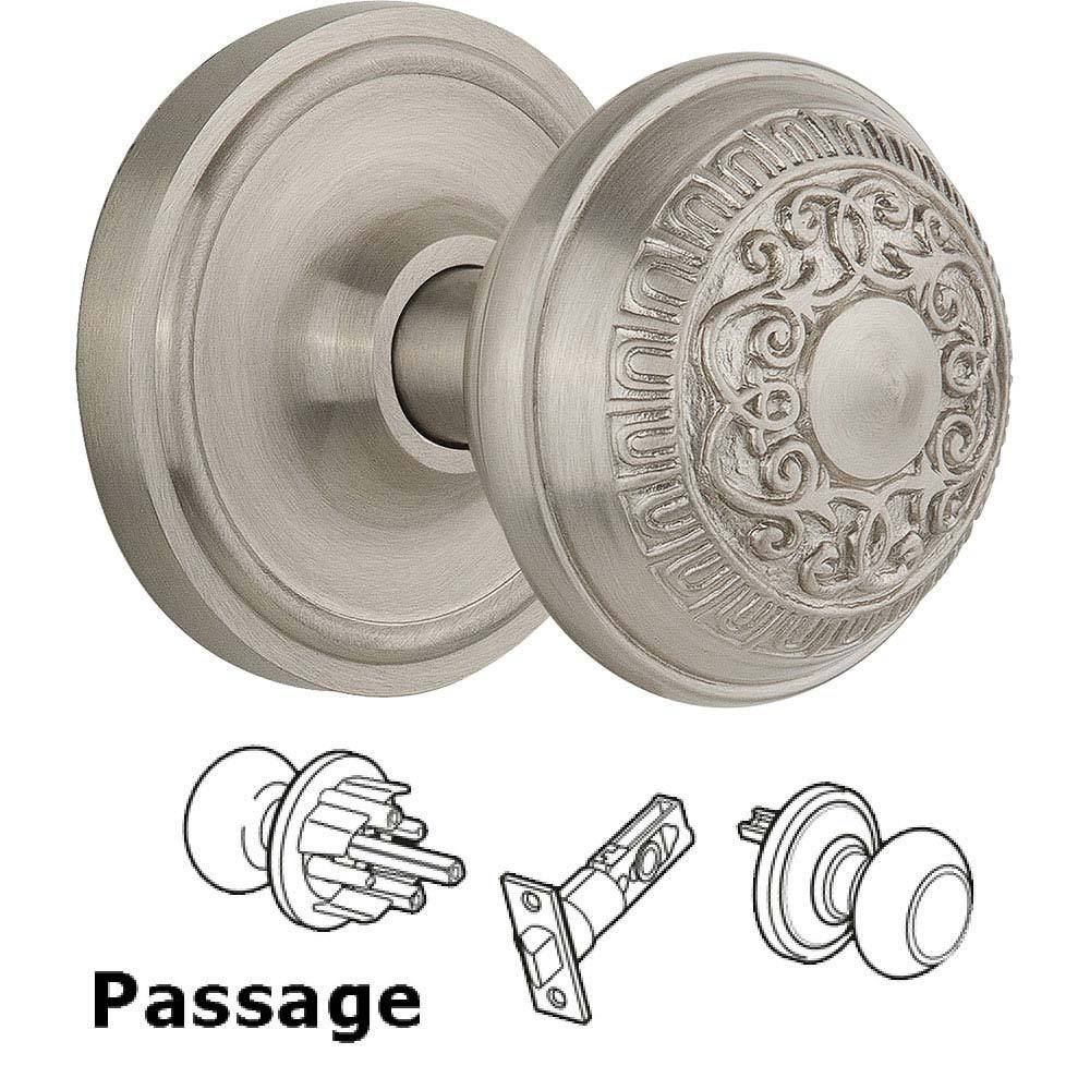 Passage Knob - Classic Rosette with Egg & Dart Door Knob in Satin Nickel