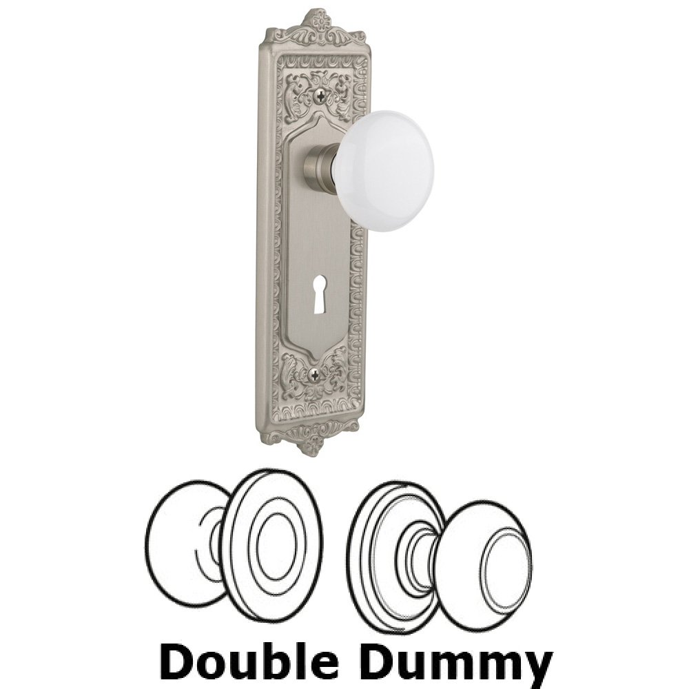 Double Dummy Set With Keyhole - Egg & Dart Plate with White Porcelain Knob in Satin Nickel