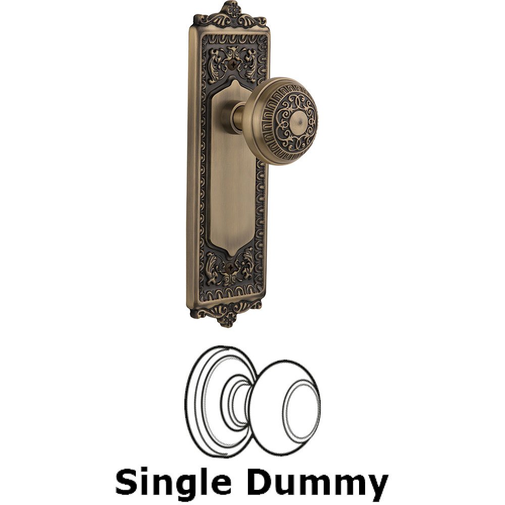 Single Dummy Knob - Egg & Dart Plate with Egg & Dart Door Knob in Antique Brass