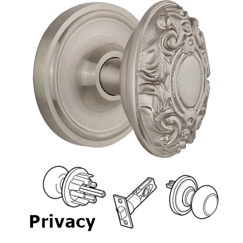 Privacy Knob - Classic Rosette with Victorian Door Knob in Satin Nickel