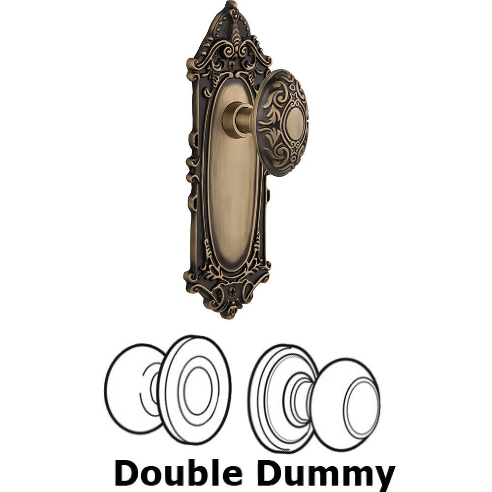 Double Dummy Knob - Victorian Plate with Victorian Door Knob in Antique Brass