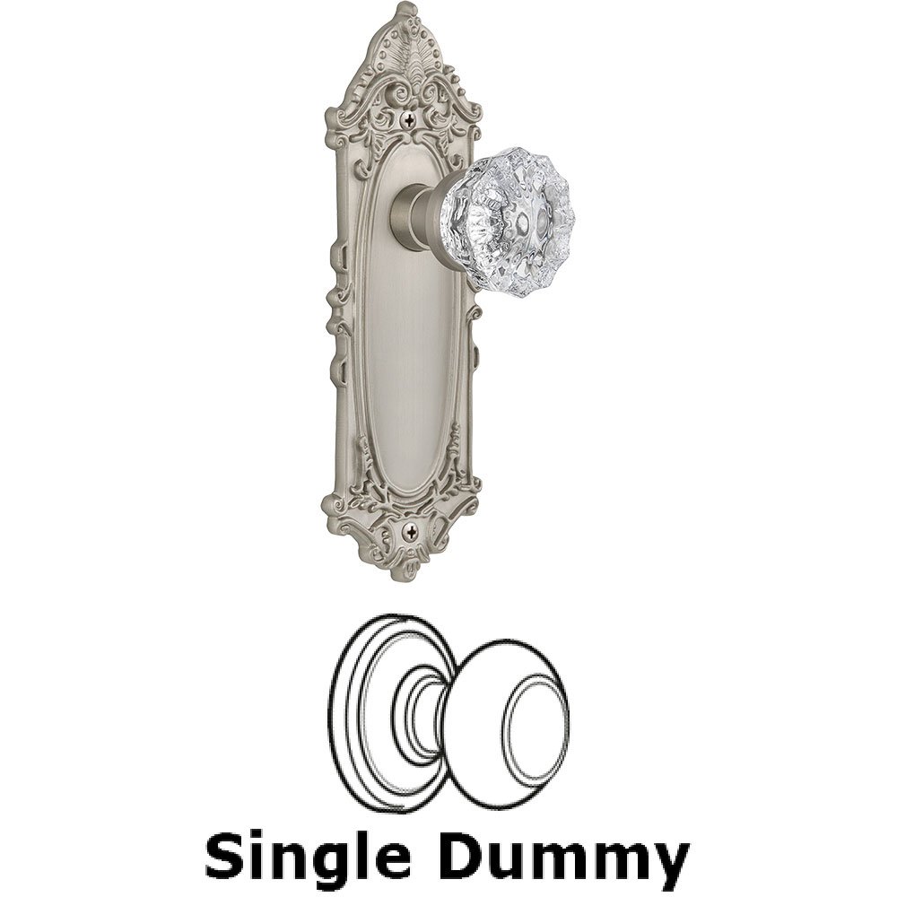 Single Dummy Knob - Victorian Plate with Crystal Door Knob in Satin Nickel