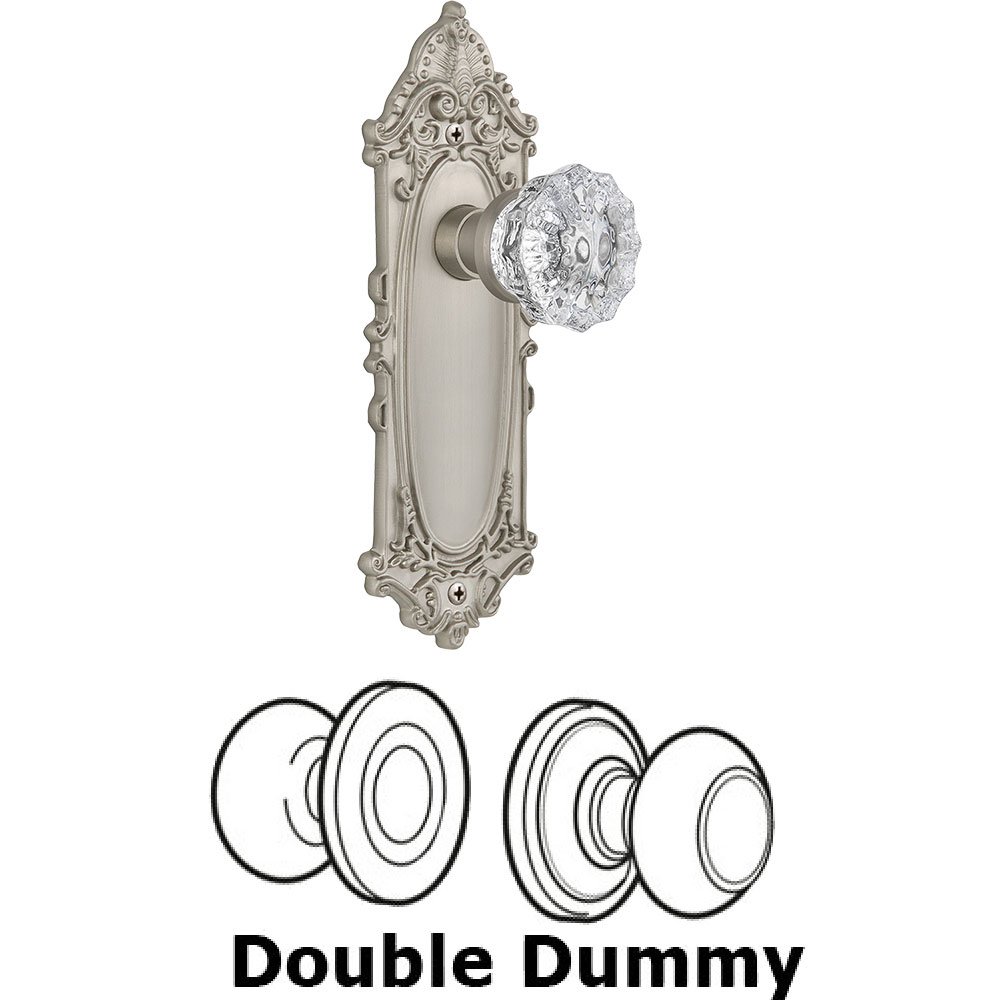 Double Dummy Knob - Victorian Plate with Crystal Door Knob in Satin Nickel