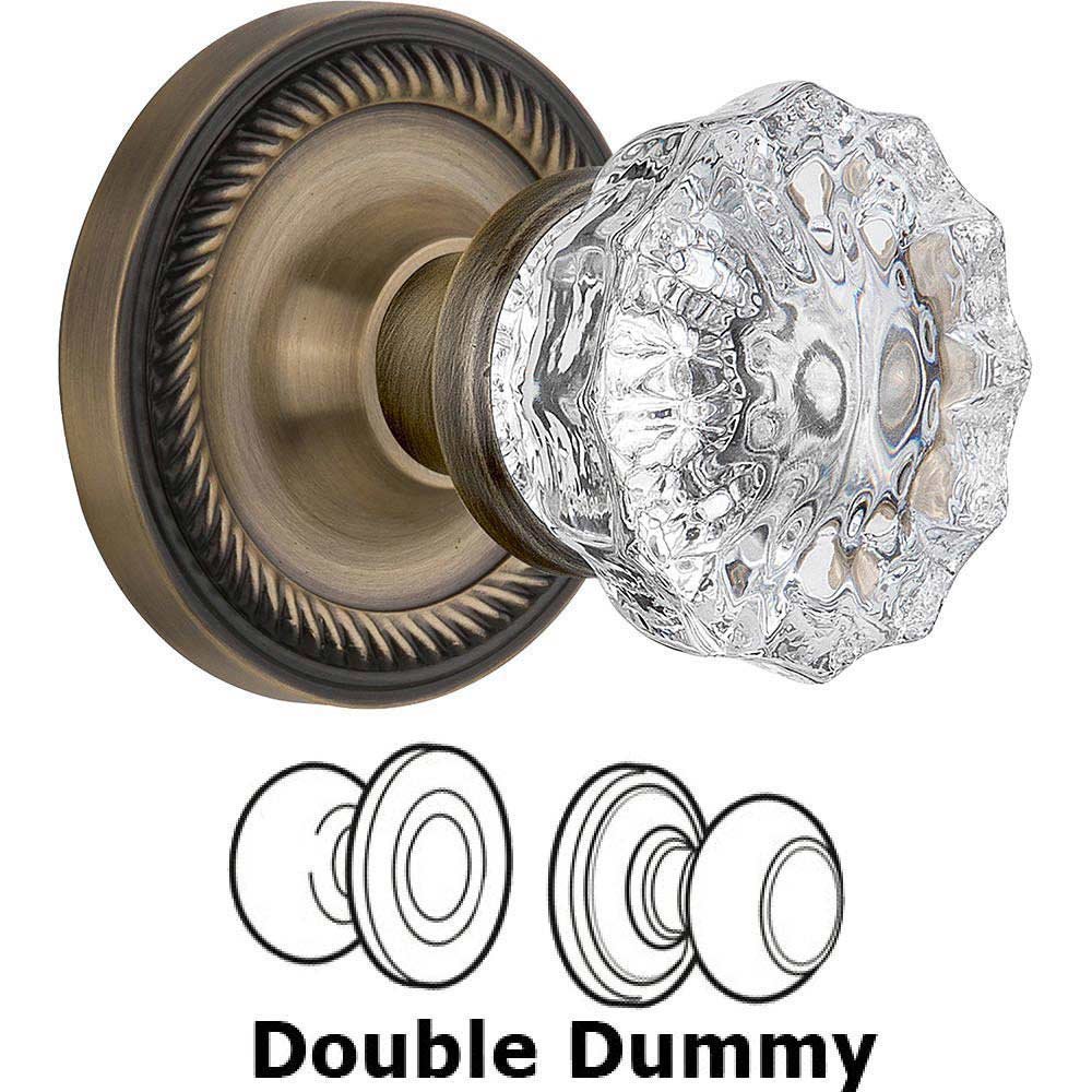 Double Dummy Knob - Rope Rose with Crystal Door Knob in Antique Brass
