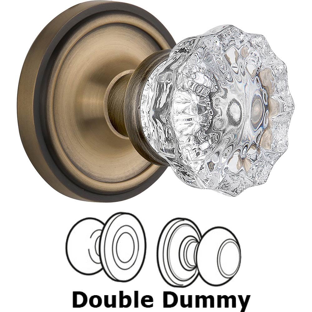 Double Dummy Classic Rose with Crystal Door Knob in Antique Brass