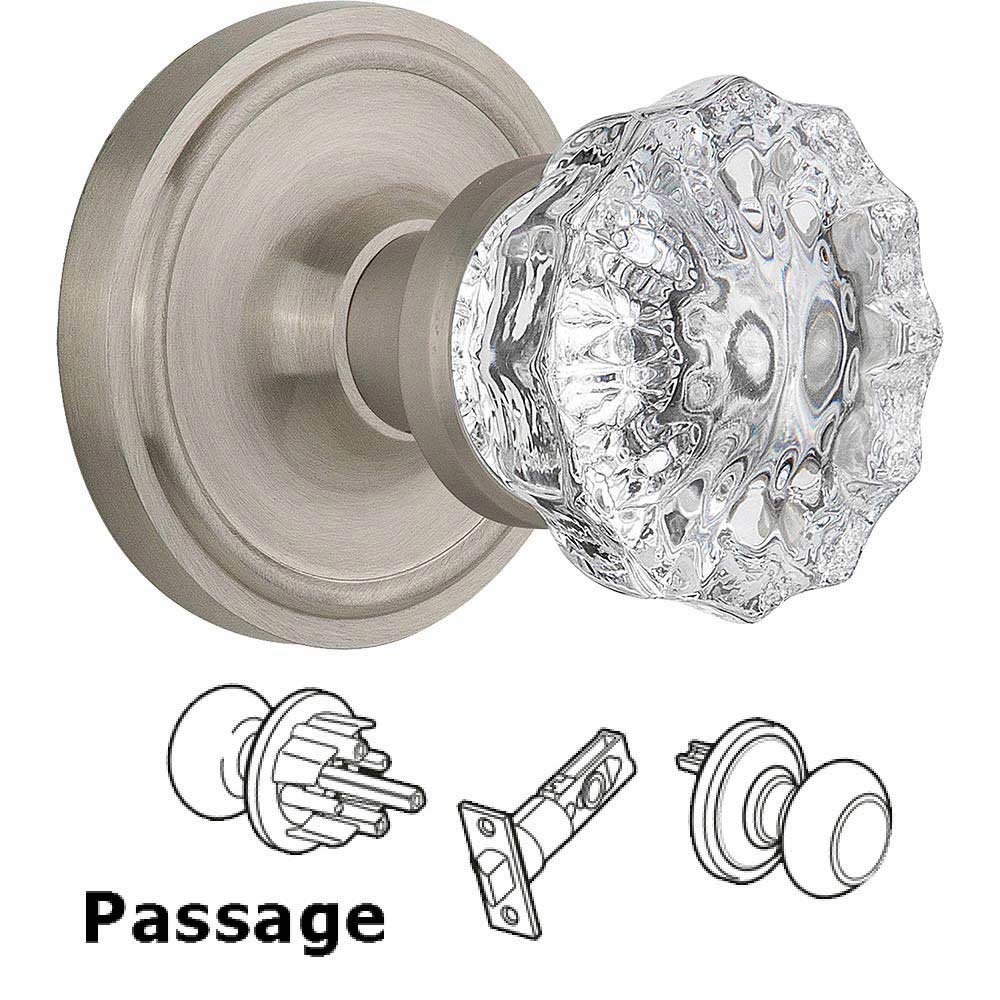 Passage Knob - Classic Rosette with Crystal Door Knob in Satin Nickel